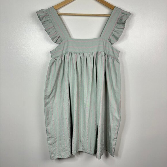 Maree Maree  Ruffle Sleeveless Dress  Fit Flare  Mint Pink Stripe  Small - Picture 1 of 4